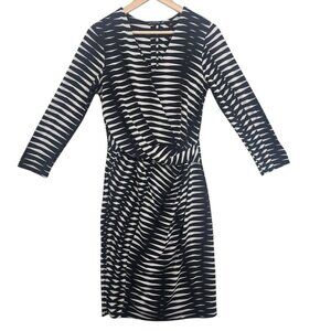 Josie Natori Womens Small Black White Abstract 3/4 Sleeve Dress